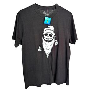 NWT Size Medium Unisex Aloha NBC Shaka Jack Skellington Black Tee, White Graphic